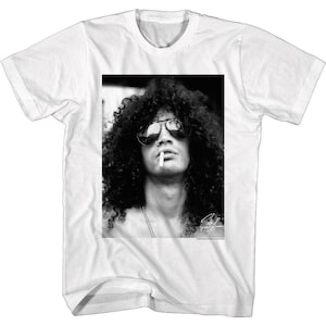 Slash Men's T-shirt Smoking Profile Photo White Graphic Tee Hard Rock Band Concert Merch Vintage American Guitar Hero Legend Top Gift