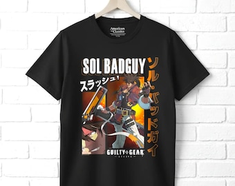Guilty Gear Strive T-Shirt: Sol Badguy Graphic, Black Cotton