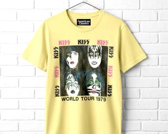 Kiss Band T Shirt Dynasty World Tour 1979 Painted Faces Rock Tees