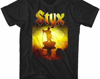 Styx Men's T-Shirt Ferryman Grim Reaper Graphic Tee Death Rock Band Album Concert Tour Merch Heavy Metal Music Official Merchandise