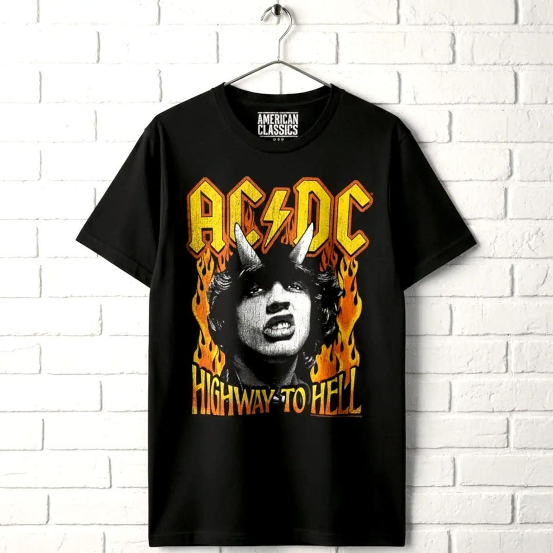 【AC/DC】Tシャツ⑦ Mサイズ AC/DC Shirt Highway to Hell Fire T-shirt Vintage Angus Young Rock