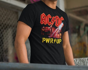 70s ヴィンテージ AC/DC オールドロック 3/4スリーブシャツ ACDC Power Up Men's T-shirt AC/DC Rock Band Album mens T