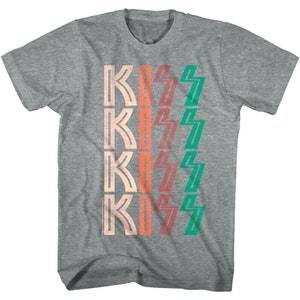 KISS Band Men&#39;s T-shirt Faded Vintage Repeat Logo Graphic Tee Heavy Metal Glam Rock Group Concert Tour Merch Official Merchandise Top