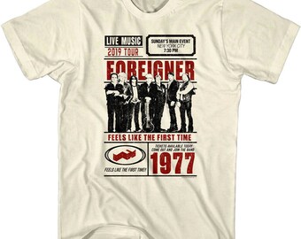 T-shirt Foreigner 1977 - Blanc Et Noir, Unisexe, Toutes Tailles, Neuf Avec étiquettes