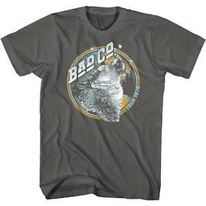 Bad Company Men&#39;s T-shirt Run With The Pack Vintage Concert T-Shirt Wolf Head Moon Graphic Tee 70s Super Group Rock Band Tour Merch