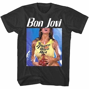 Bon Jovi Slippery When Wet Album Graphic T-Shirt: Retro Rock Concert Merch Black