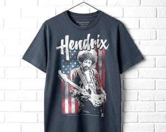 Jimi Hendrix Star Spangled Banner T-Shirt Guitar Legend Vintage American Flag Graphic Tee
