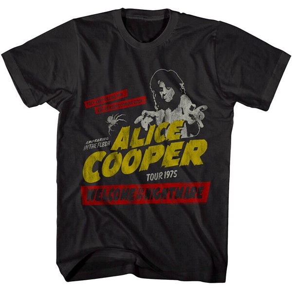 Alice Cooper Men's T-shirt Welcome to my Nightmare Tour 1975 Graphic Tee Spider Appearing in the Flesh Gothic Heavy Metal Rock Concert