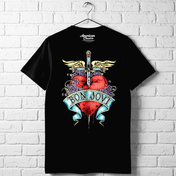 Bon Jovi Men's T-shirt Dagger Stab Heart Tattoo Design Graphic Tee