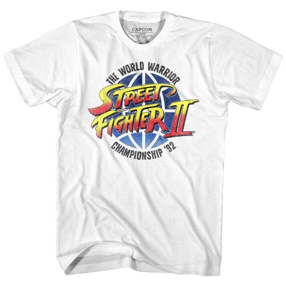 Street Fighter 2 Men's T-shirt World Warrior Championship 1992 White Graphic Tee Big and Tall Sizes Vintage Capcom Gamer Champ Merch