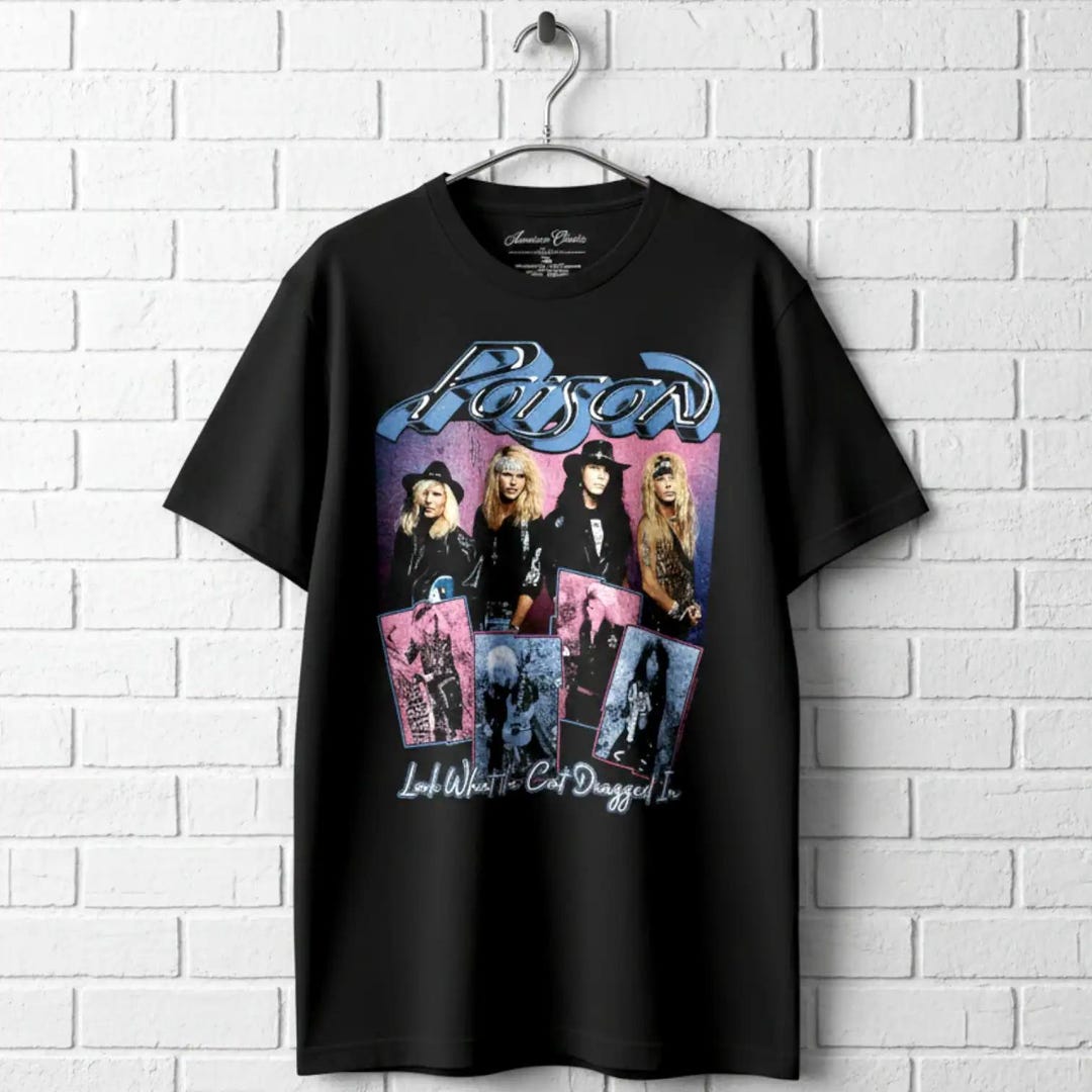 Poison Men's T-shirt Look What the Cat Dragged in Rock Graphic Tee
