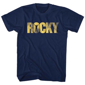 Rocky Men&#39;s T-Shirt Vintage Movie Logo Navy Blue Graphic Tee Balboa Boxing Film Merch Big and Tall Sizes Sylvester Stallone Philly