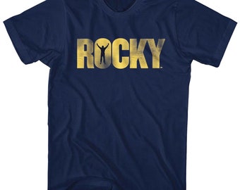 Rocky Men's T-Shirt Vintage Movie Logo Navy Blue Graphic Tee Balboa Boxing Film Merch Big and Tall Sizes Sylvester Stallone Philly