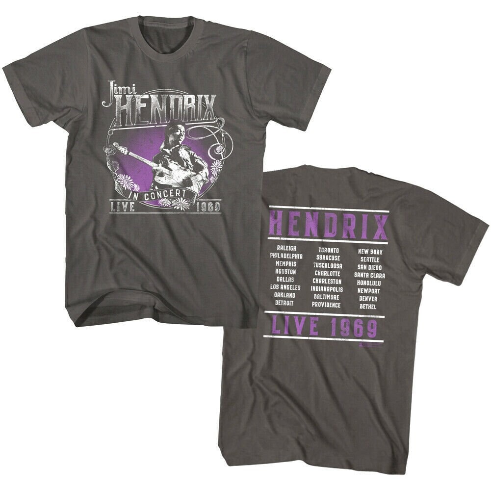 Jimi Hendrix Men's T-shirt Live Concert Tour 1969 Charcoal Shirt Graphic  Tees Cool Gift for Boyfriend Music Lover 