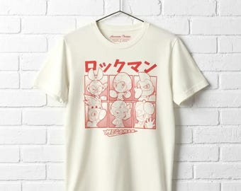 Mega Man Chibi Characters T-Shirt: Retro Gamer Kanji Rokkuman Tee