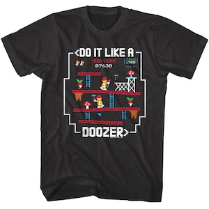 Fraggle Rock T-shirt Do it Like A Doozer Graphic Tee Puppet TV Series Men&#39;s Black Shirt 8 Bit Pixel Donkey Kong Game Merch