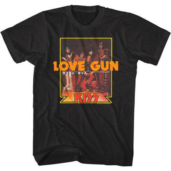 Kiss Men's T-shirt Love Gun Japanese Album Cover Black Graphic Tee