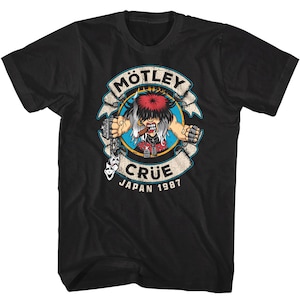 Motley Crue Men&#39;s T-Shirt Allister Fiend Mascot Cartoon Rocker Art Black Graphic Tee Vintage Heavy Metal Band Concert Merch