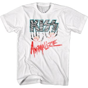 KISS Animalize Men&#39;s T-shirt Zebra Animal Print Band Logo Shirt Heavy Metal Merch Rock n Roll Album Concert Tee Retro Music Tour Top