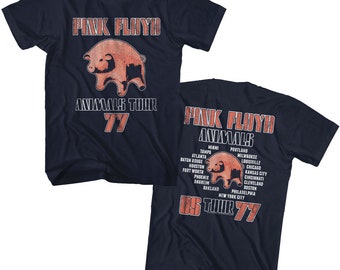 Pink Floyd Men&#39;s T-Shirt Animals USA Tour 1977 Navy Blue Shirt 100% Cotton Graphic Tees Vintage Concert T-shirt Crew Neck Tee Gift For Him