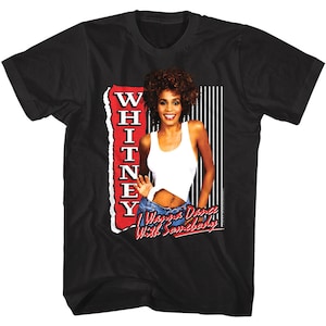 Whitney Houston Shirt I Wanna Dance With Somebody Poster Men&#39;s Graphic Tee Pop Music Concert Merch Vintage Style T-Shirt