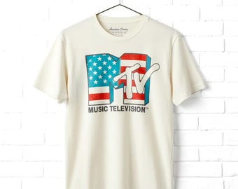 MTV Star Spangled Logo T-Shirt: Music Television Retro USA Flag Tee