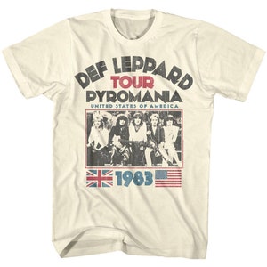 Def Leppard Men's T-Shirt Pyromania USA Tour 1983 Ivory T-shirt 100% Cotton Rock Band Concert Tees Artistic Cool Gift For Him BoyFriend