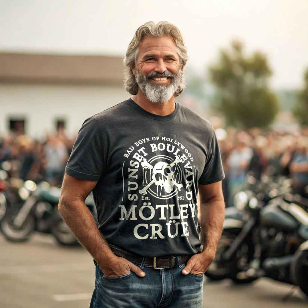 Motley Crue Men's T-shirt Goth Skull Sunset Boulevard Los Angeles