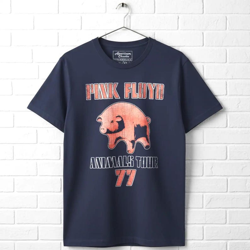 PINK FLOYD T-Shirt Floating Animals USA Tour 1977 Pink Pig Graphic Tees immagine 1
