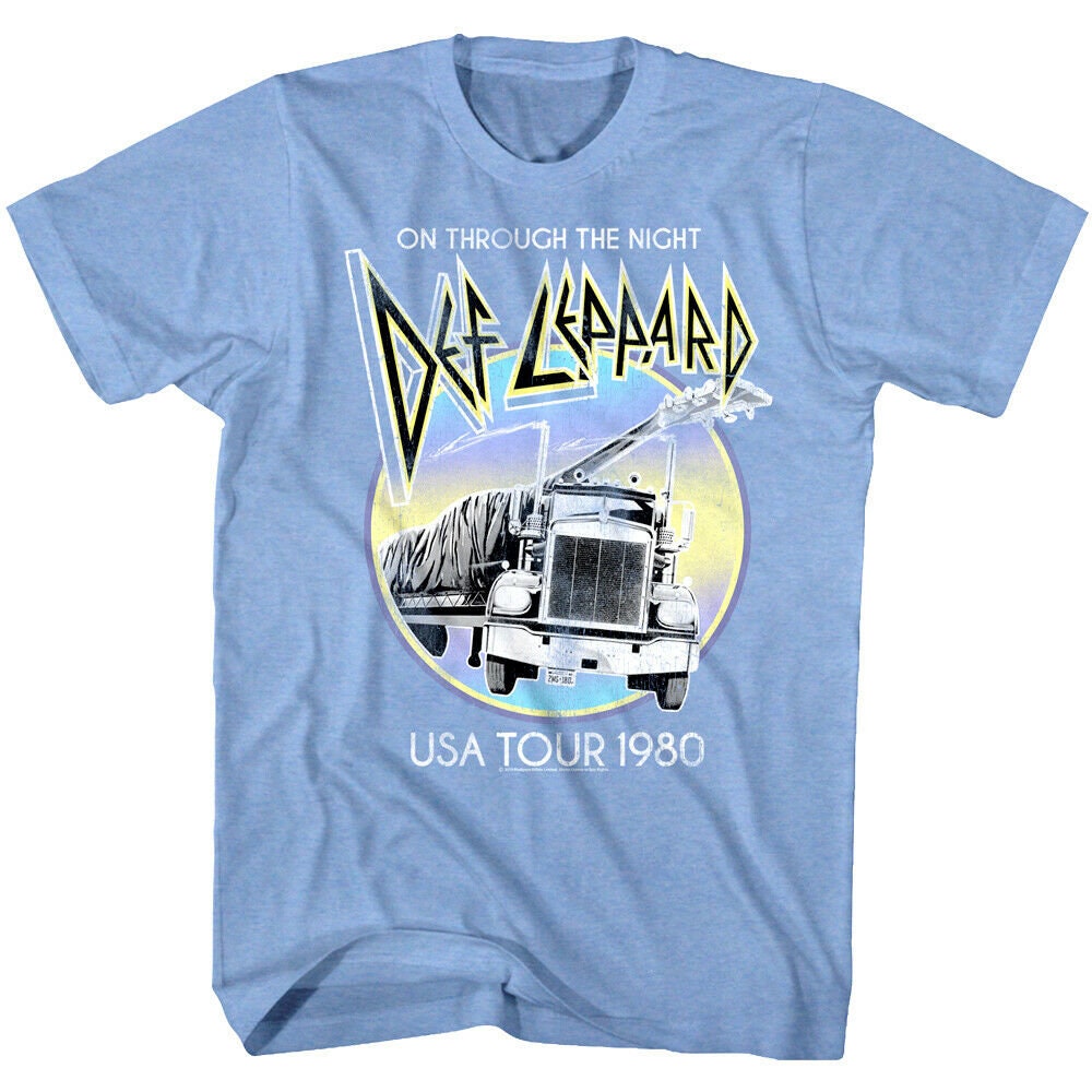 Def Leppard Men's T-Shirt | On Through the Night Light Blue Shirt | USA Tour 1980 | Graphic Tees | Vintage Rock T Shirt | Cool Gift For Men