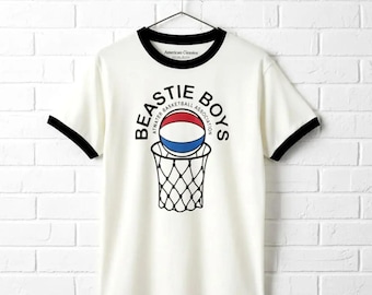 Beastie Boys Ringer T-Shirt, Vintage Basketball Style (Ivory, S-2XL)