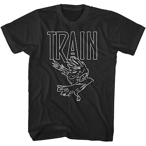 Train Band Men's T-shirt Raven Flying Crow Black Graphic Tee Vintage Alt Rock Group Album Concert Tour Merch Music Shirt Gift For Him