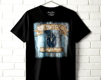 Bon Jovi New Jersey Heart Tattoo Graphic T-Shirt - Glam Metal Band Merch