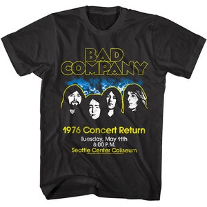 Bad Company Men&#39;s T-shirt 1976 Concert Return Seattle Center Coliseum Graphic Tee Supergroup Rock Band Tour Merch Music Gift For Him