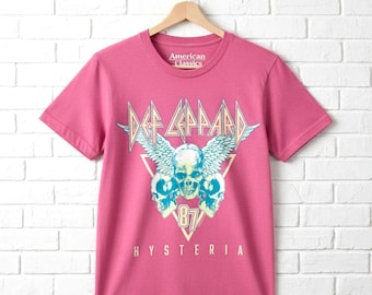 Def Leppard Men's T Shirt Hysteria Flying Skulls Concert Rock Tees