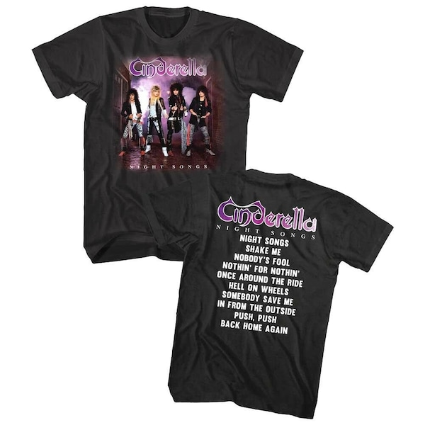 Cinderella Men's T-Shirt Night Songs Album Black T-shirt Vintage Rock Band Concert Tour Merch Official Adult Clothing Best 80s Glam Metal