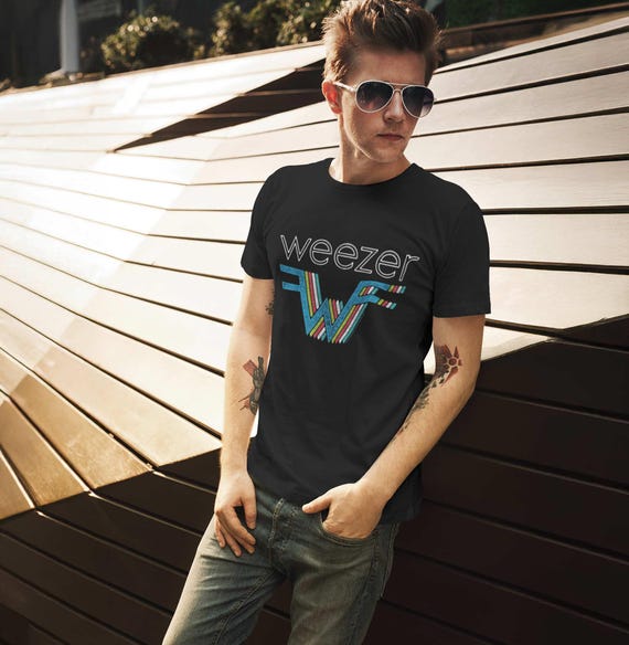 Weezer Men's T-shirt, 3D Rainbow Logo, Black T-shirt, Alt