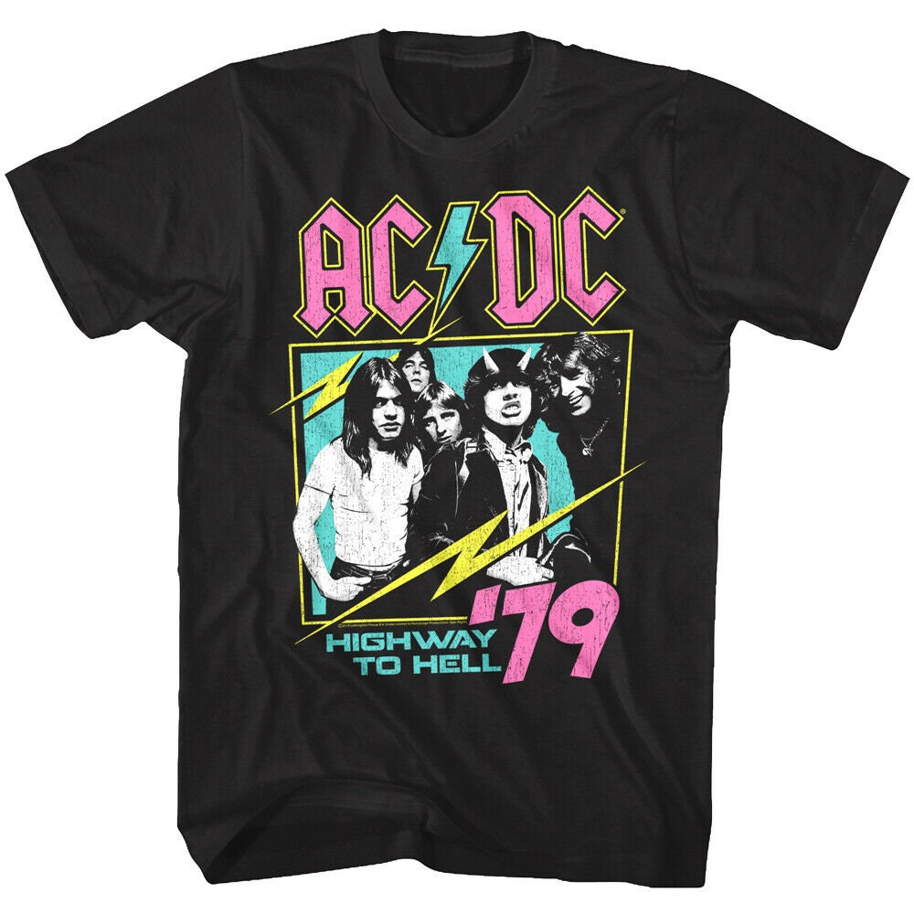 【AC/DC】Tシャツ⑦ Mサイズ ACDC Men's T-shirt Highway to Hell Neon Graphic Tshirt, AC/DC 1979