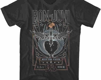 Trevco T-Shirt Unisex Bon Jovi 'Keep The Faith' - Cotone Filato Ad Anelli, Vestibilità Regolare, Uomo E Donna, Taglia Royal