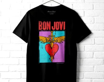 Bon Jovi Slippery When Wet Graphic T-shirt, Vintage 80s Rock Tee