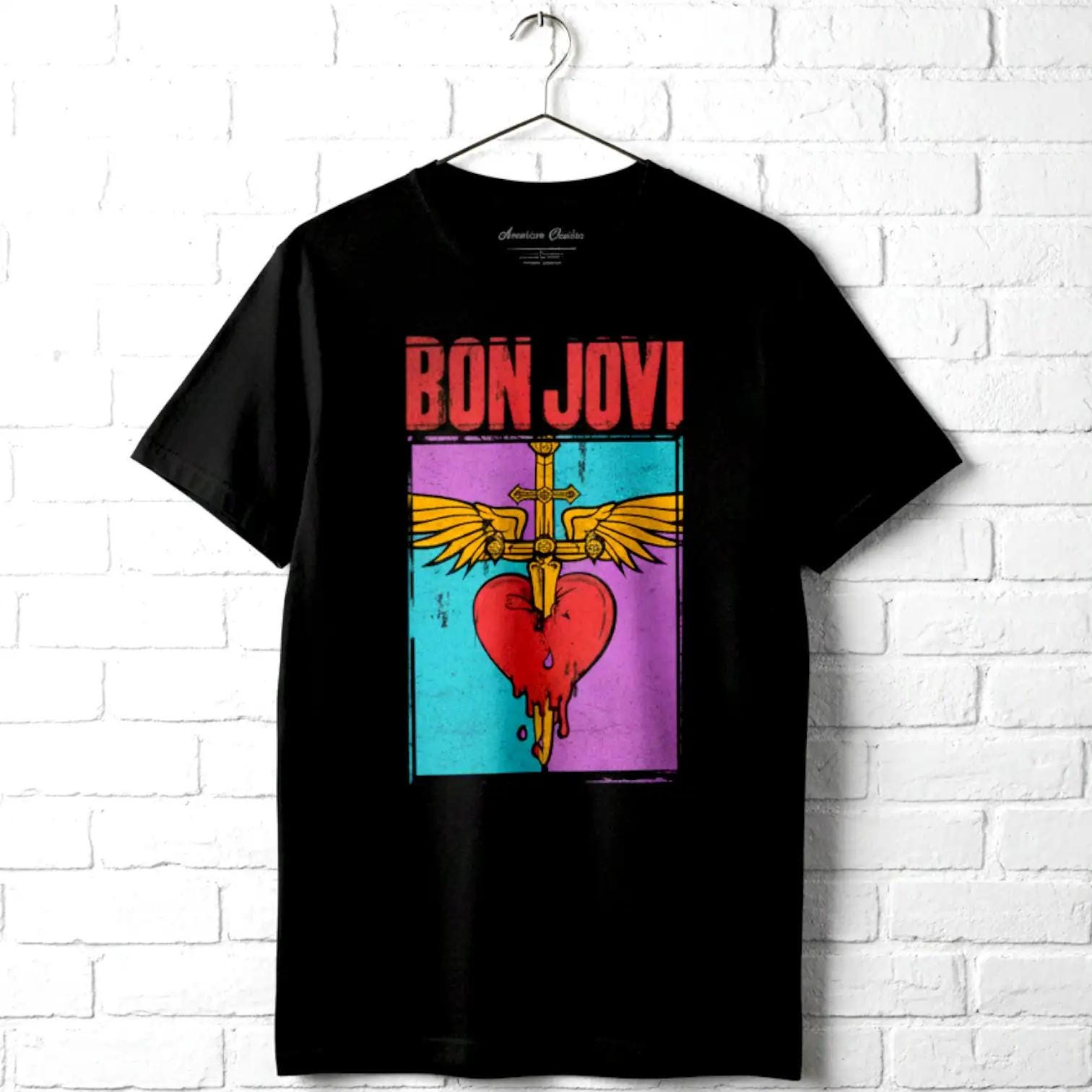 Bon Jovi Slippery When Wet Graphic T-shirt, Vintage 80s Rock Tee