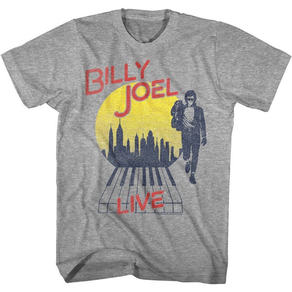 Billy Joel Men's T-shirt New York City Live Sunset NYC Manhattan Skyscrapers Graphic Tee Pop Rock Tour Merch Piano Man Concert T-Shirt