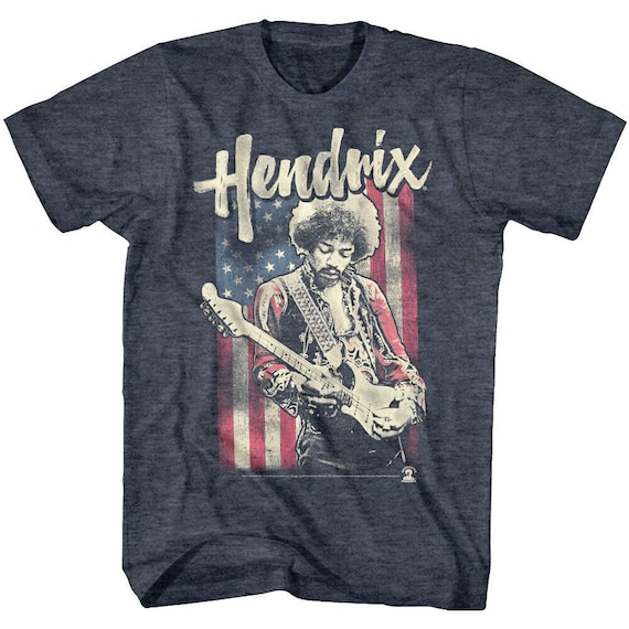 JIMI HENDRIX T-shirt Guitar Legend Vintage American Flag Graphic