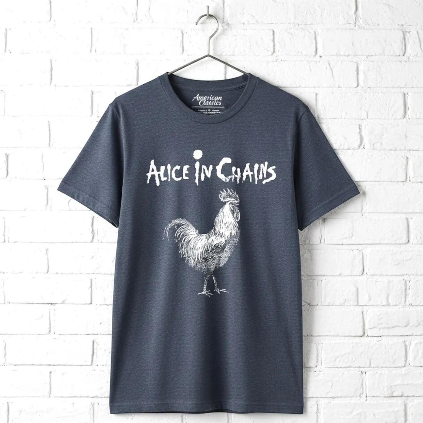 Rock Off T-Shirt Officiel Alice In Chains – Psychedelic Rooster, Noir, Coton Doux Unisexe – Produit Sous Licence