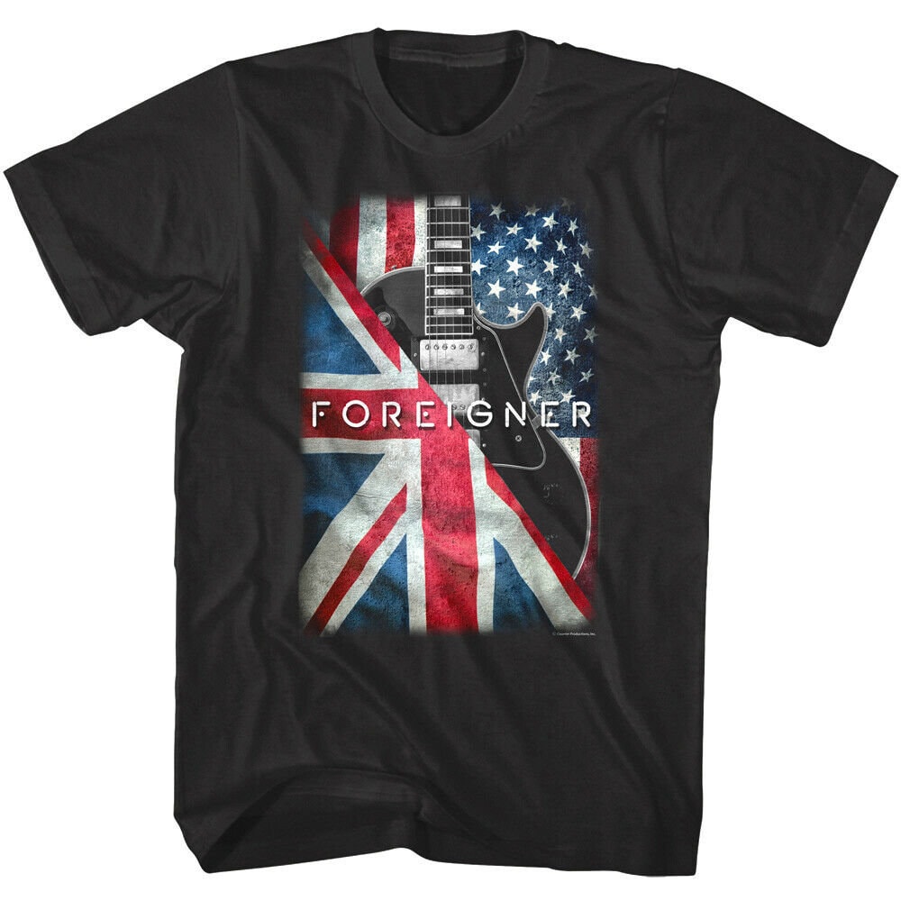 Discover Foreigner Men's T Shirt | British American Flags Guitar Men's Graphic
