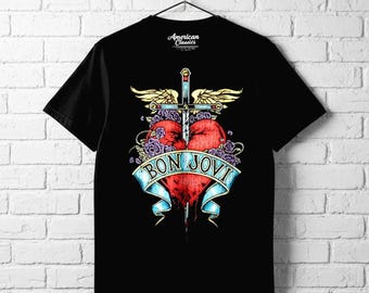 Bon Jovi Men's T-shirt Dagger Stab Heart Tattoo Design Graphic Tee