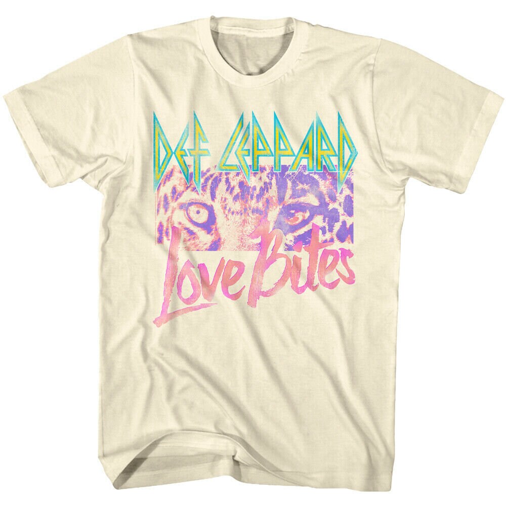Def Leppard Men s T shirt Leopard Love Bites Ivory Graphic Tee