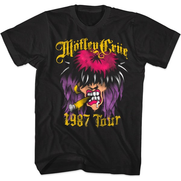 Motley Crue Men's T-Shirt Girls Girls Girls Tour 1987 Black Graphic Tee Vintage Heavy Metal Band Concert Merch Official Music Shirt