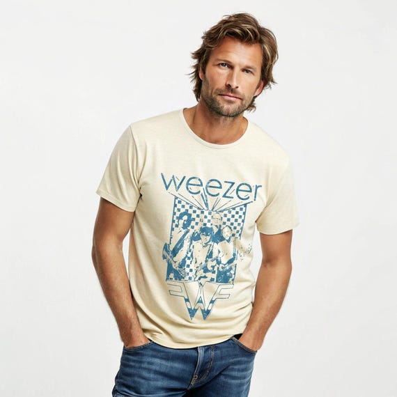 Weezer Men's T-shirt Checkered Alt Rock Band Guitar Tee Weezer Men's T-shirt Checkered Alt Rock Band Guitar Tee