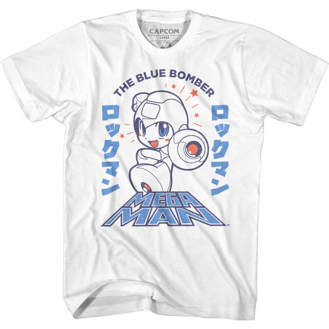 Megaman Men's T-shirt Chibi Blue Bomber Japanese Graphic